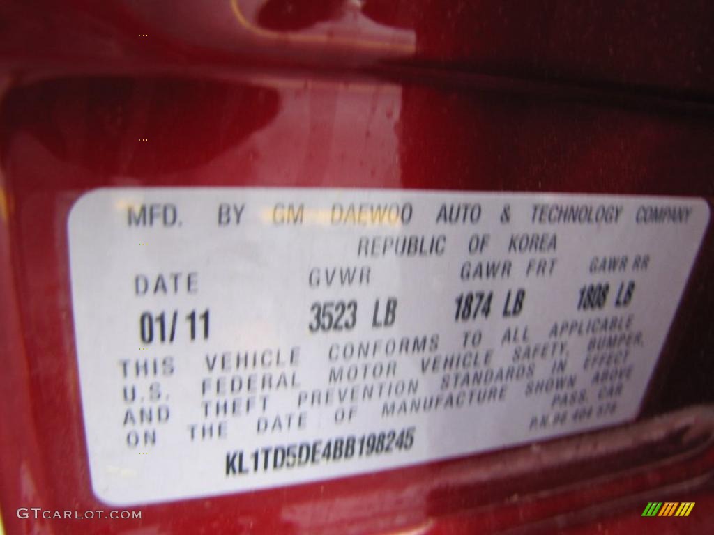 2011 Aveo LT Sedan - Sport Red / Charcoal photo #15