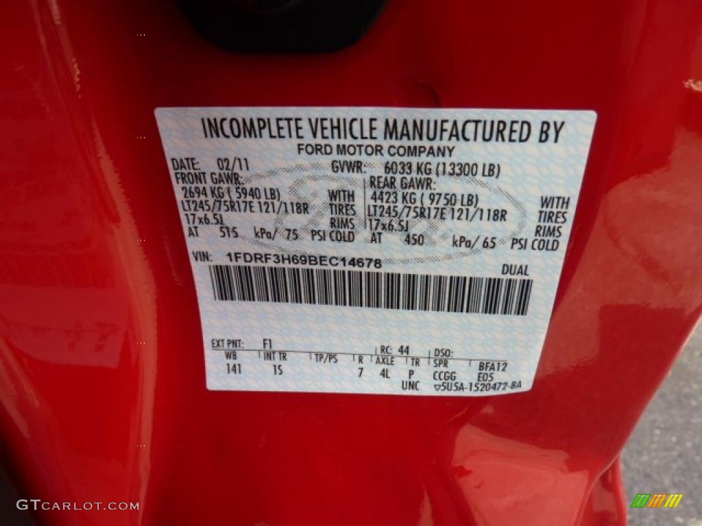 2011 Ford F350 Super Duty XL Regular Cab 4x4 Chassis Color Code Photos