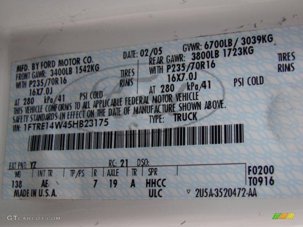 2005 Ford E Series Van E150 Cargo Color Code Photos