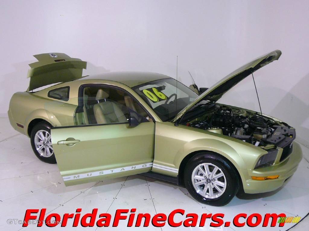 2006 Mustang V6 Premium Coupe - Legend Lime Metallic / Light Parchment photo #7