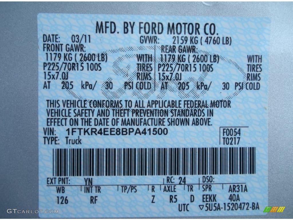 2011 Ranger Color Code YN for Silver Metallic Photo #47351708