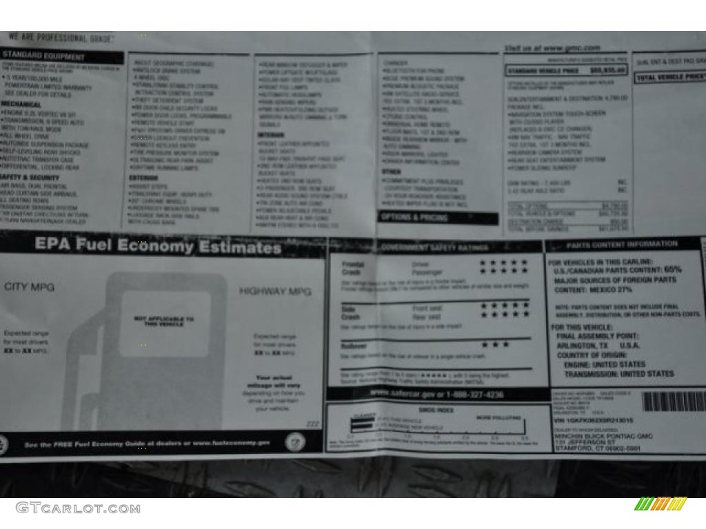 2009 GMC Yukon XL Denali AWD Window Sticker Photo #47352041