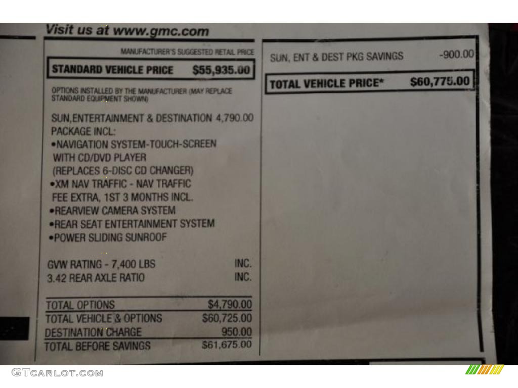 2009 GMC Yukon XL Denali AWD Window Sticker Photo #47352053