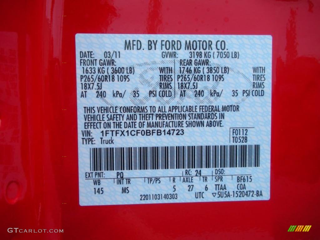 2011 F150 Color Code PQ for Race Red Photo #47352860