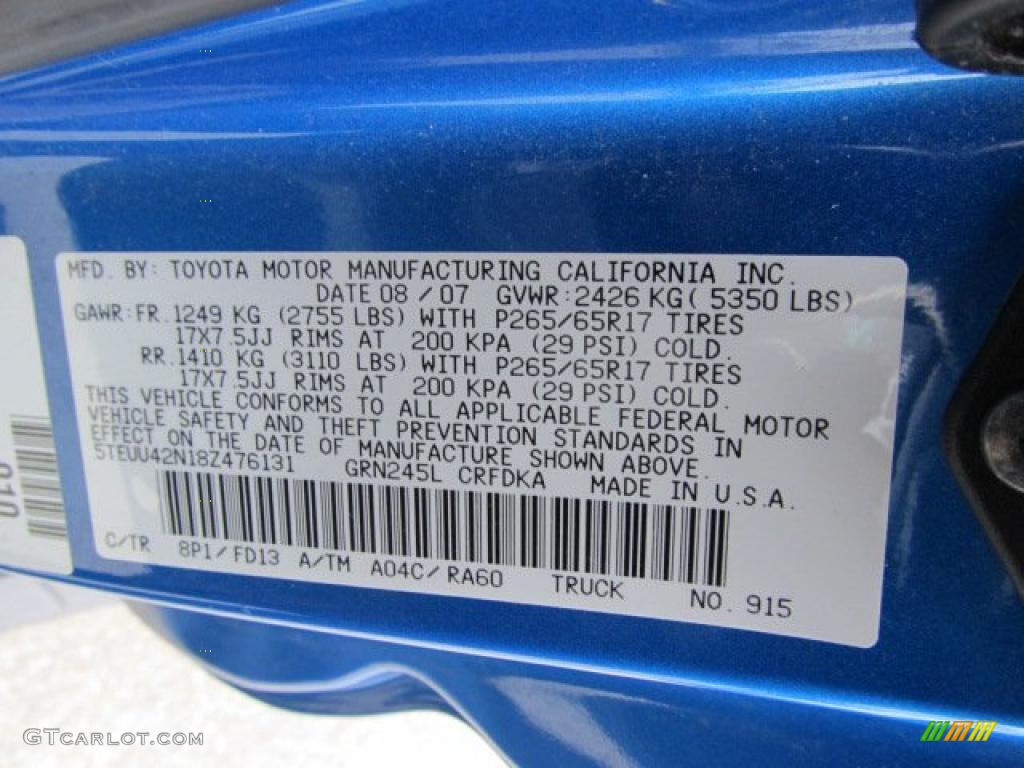 2008 Toyota Tacoma V6 TRD Sport Access Cab 4x4 Color Code Photos