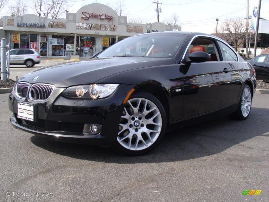 2008 3 Series 328xi Coupe - Black Sapphire Metallic / Coral Red/Black photo #1