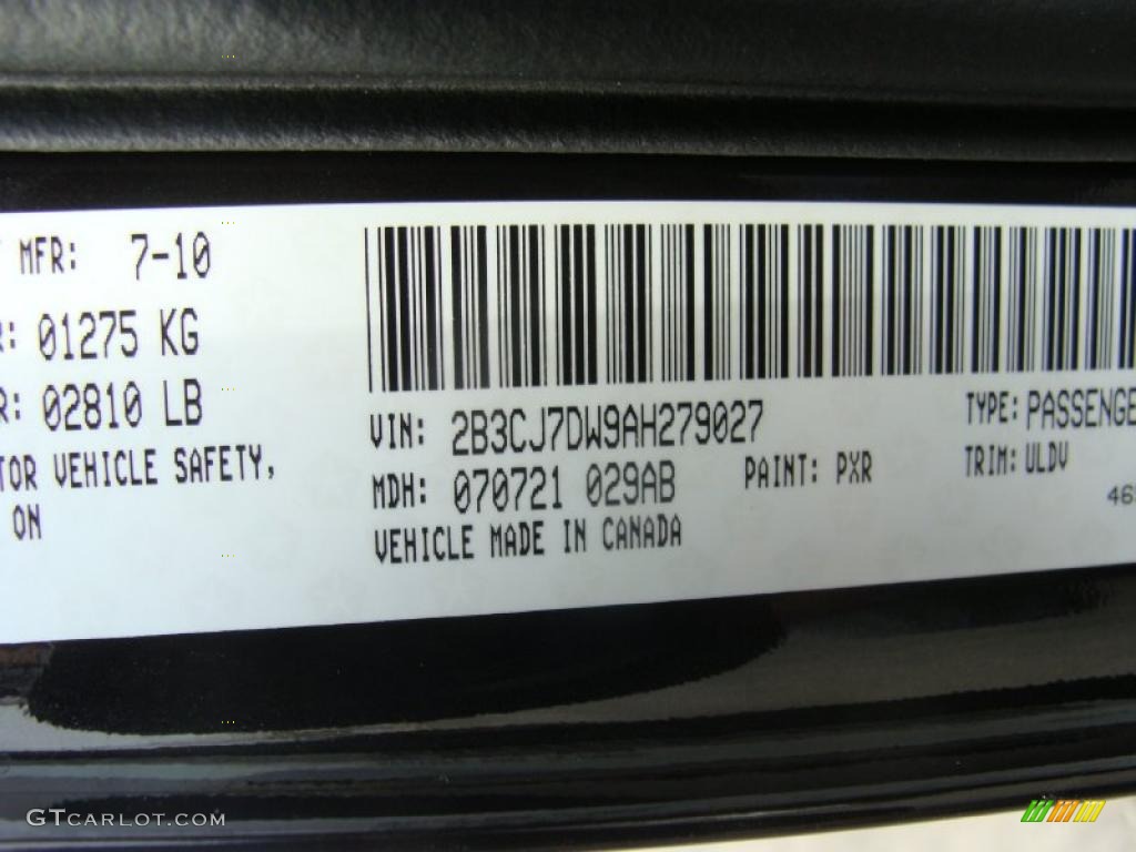 2010 Challenger Color Code PXR for Brilliant Black Crystal Pearl Photo #47387954