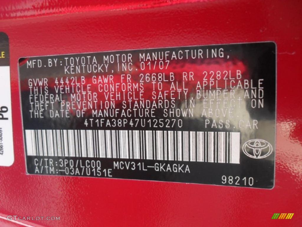 2007 Solara Color Code 3P0 for Absolutely Red Photo #47393183