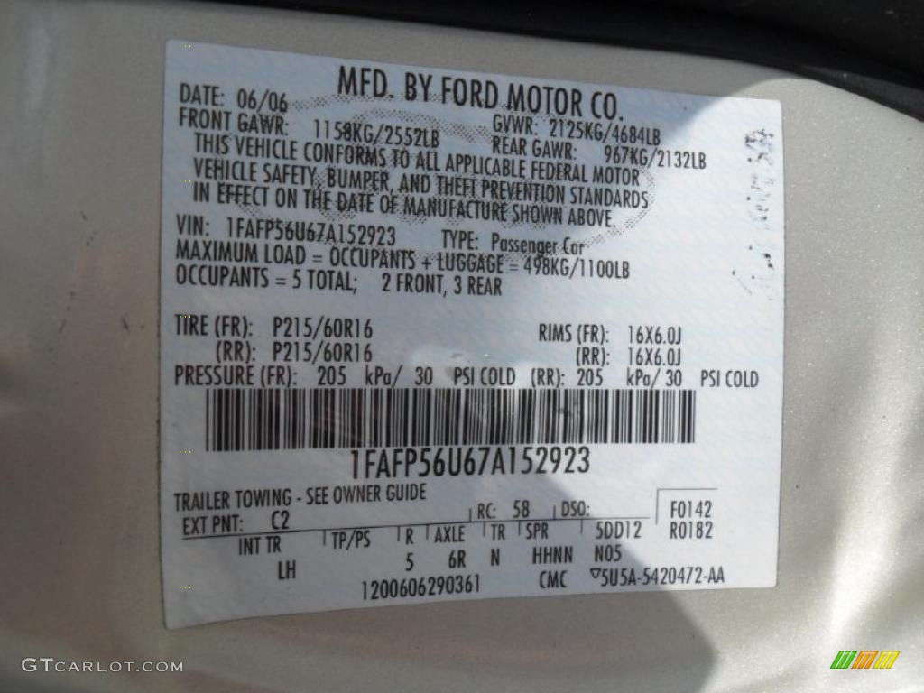 2007 Taurus Color Code C2 for Gold Ash Metallic Photo #47394422