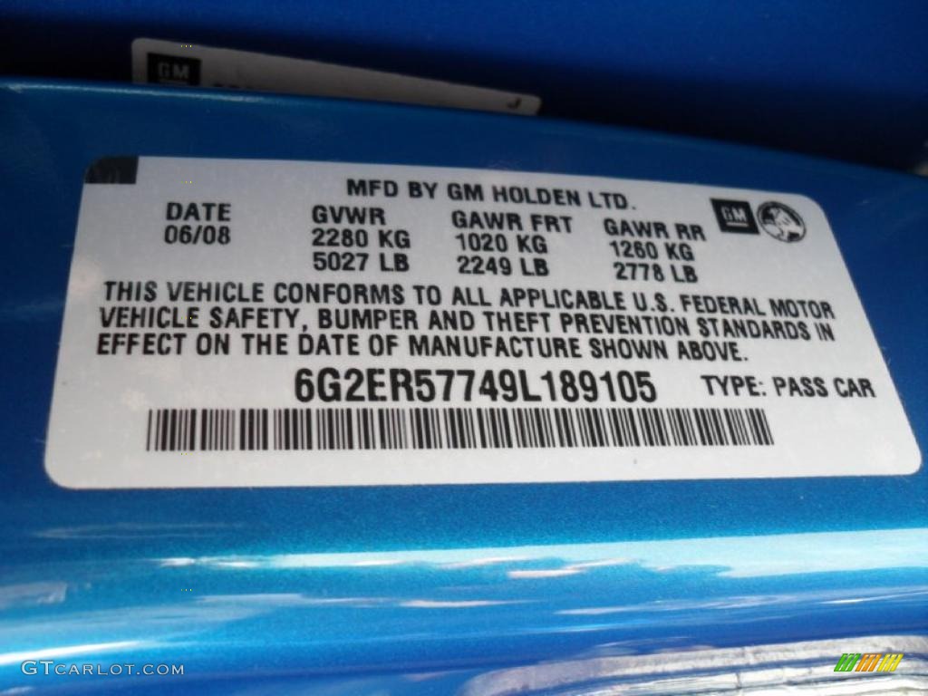 2009 Pontiac G8 Sedan Info Tag Photo #47395325