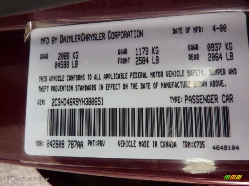 2000 Concorde Color Code PRV for Dark Garnet Red Photo #47405009