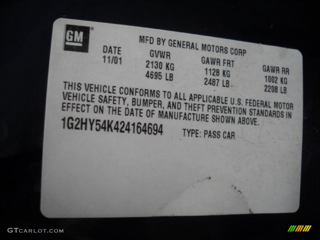 2002 Pontiac Bonneville SLE Info Tag Photo #47407097