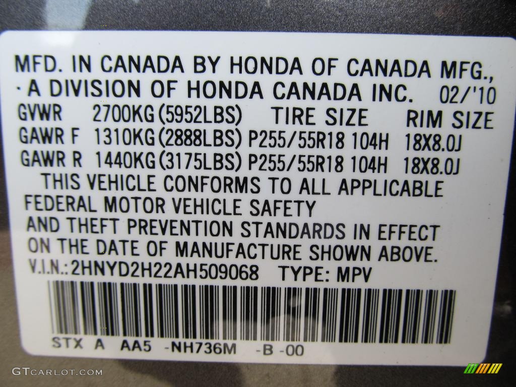 2010 MDX Color Code NH736M for Grigio Metallic Photo #47422410