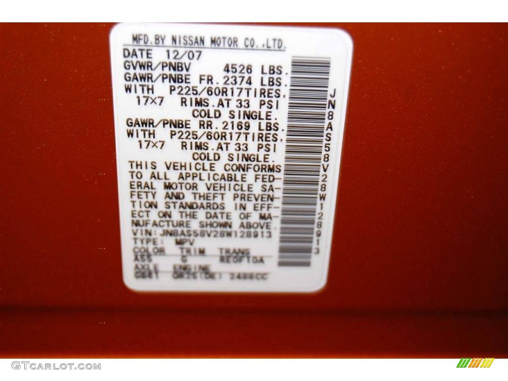 2008 Rogue Color Code A55 for Orange Alloy Metallic Photo #47423052