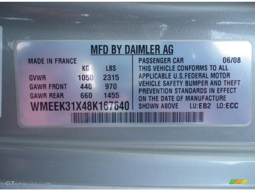 2008 Smart fortwo passion cabriolet Info Tag Photo #47430558