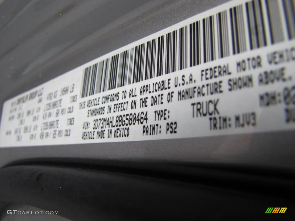 2011 Ram 3500 HD Color Code PS2 for Bright Silver Metallic Photo #47430768