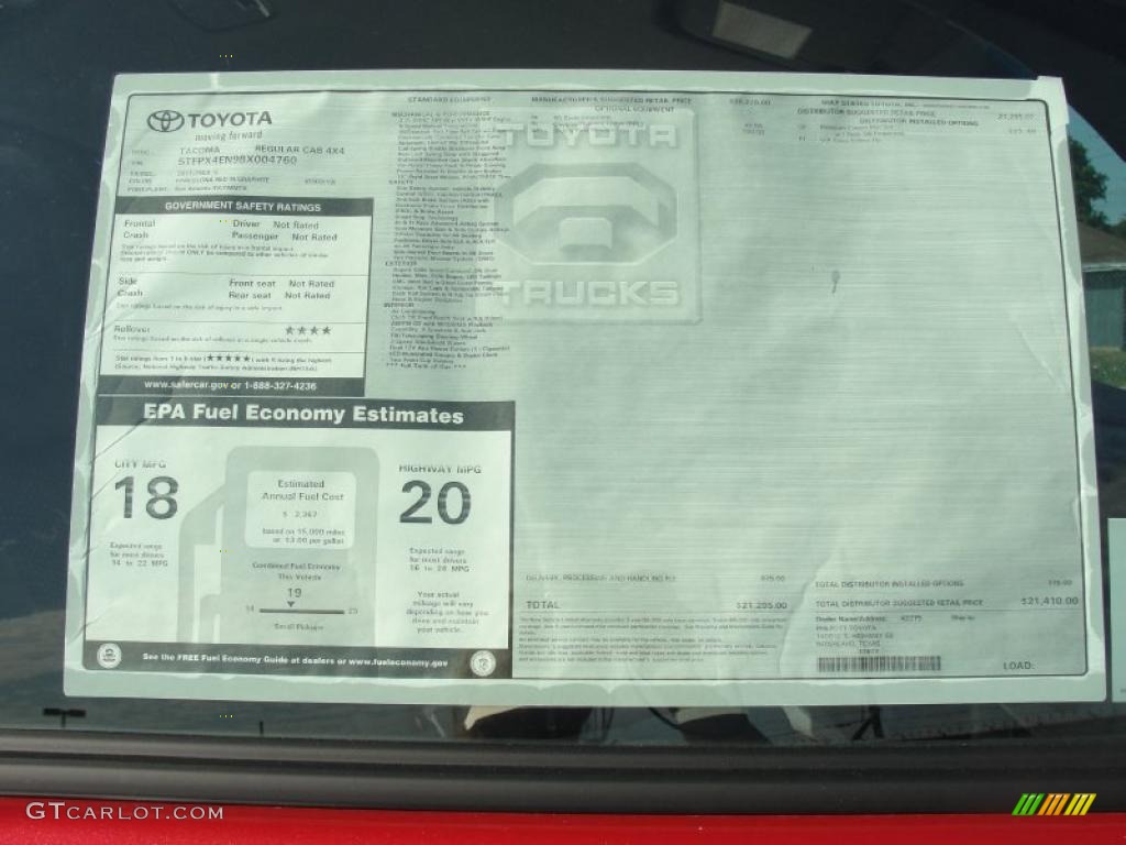 2011 Toyota Tacoma Regular Cab 4x4 Window Sticker Photo #47432727