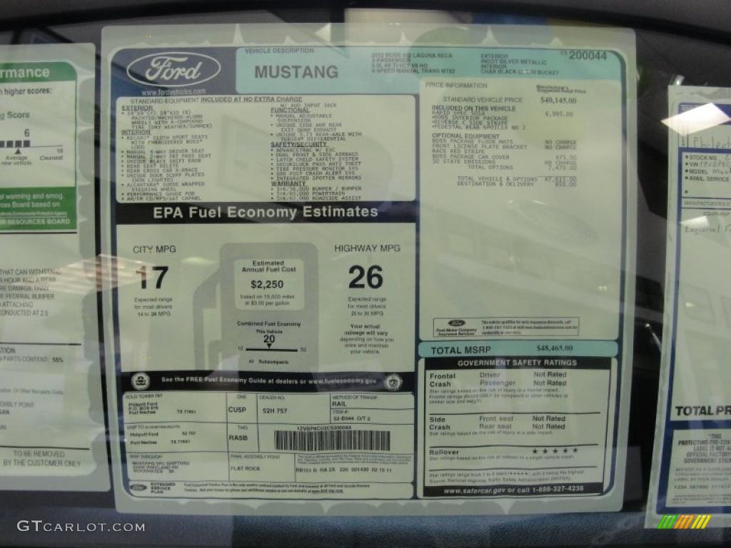 2012 Ford Mustang Boss 302 Laguna Seca Window Sticker Photo #47432757