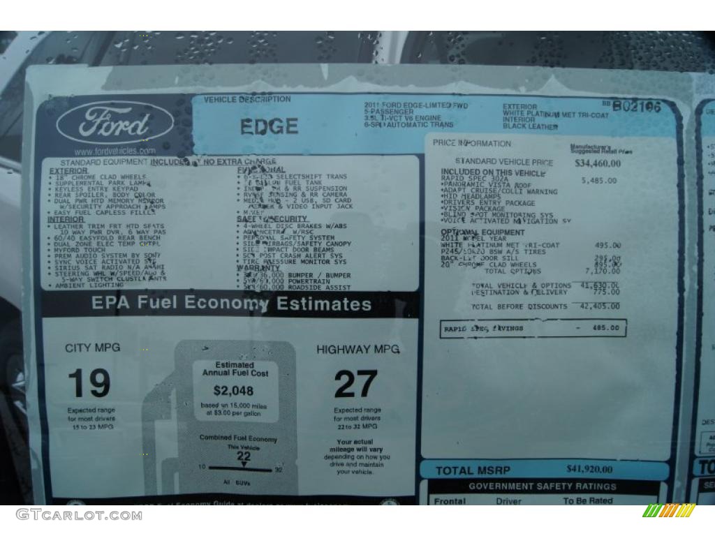 2011 Ford Edge Limited Window Sticker Photo #47433321