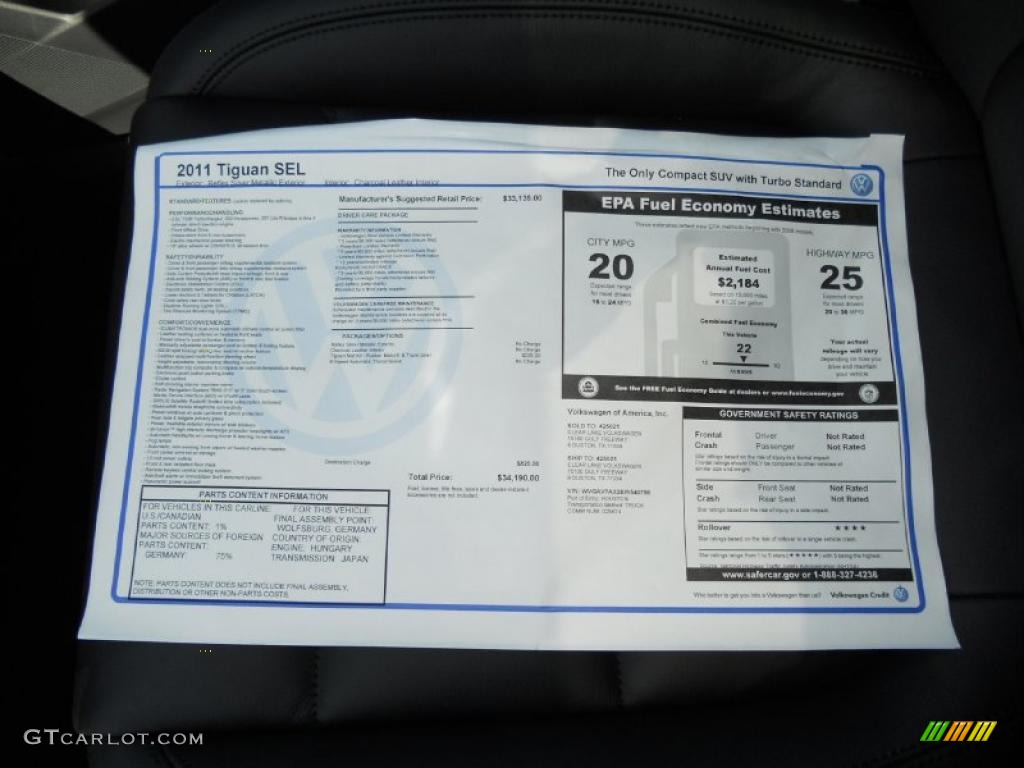 2011 Volkswagen Tiguan SEL Window Sticker Photo #47434941