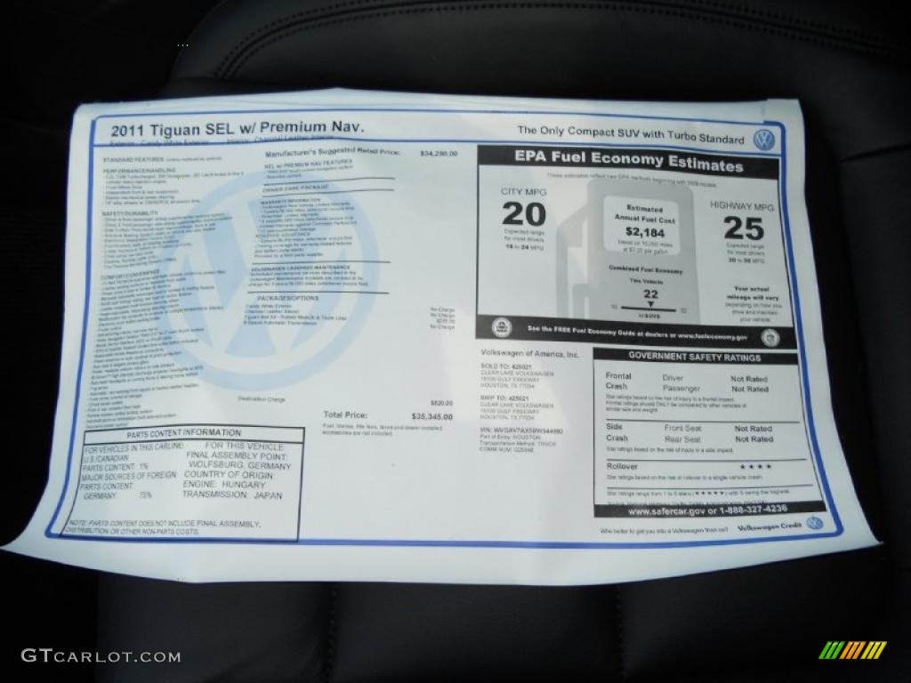 2011 Volkswagen Tiguan SEL Window Sticker Photo #47435250