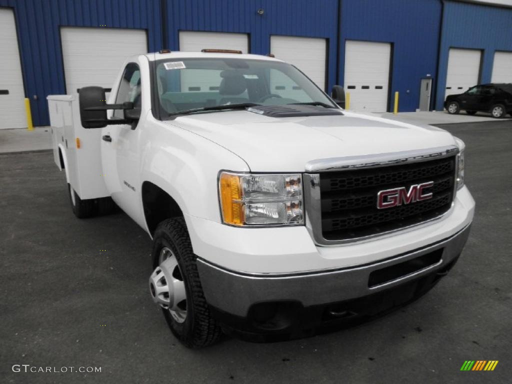 Summit White 2011 GMC Sierra 3500HD Work Truck Regular Cab Utility Exterior Photo #47437278