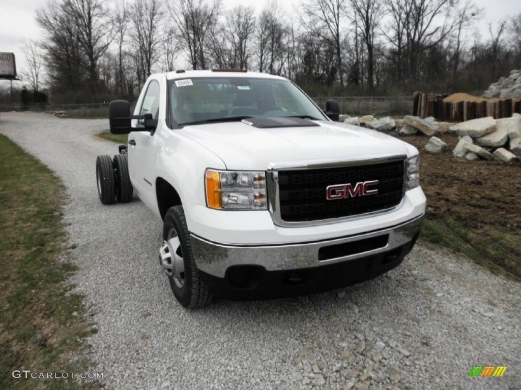 2011 Sierra 3500HD Work Truck Crew Cab 4x4 Chassis Dump Truck - Summit White / Dark Titanium photo #2