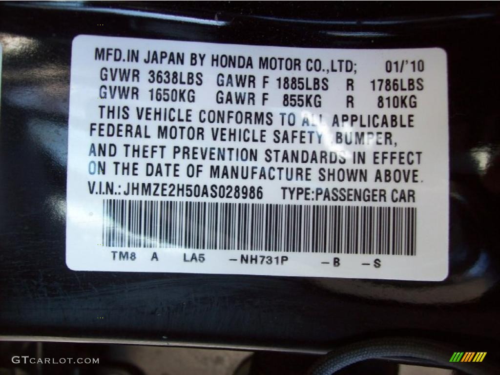 2010 Insight Color Code NH731P for Crystal Black Pearl Photo #47443257