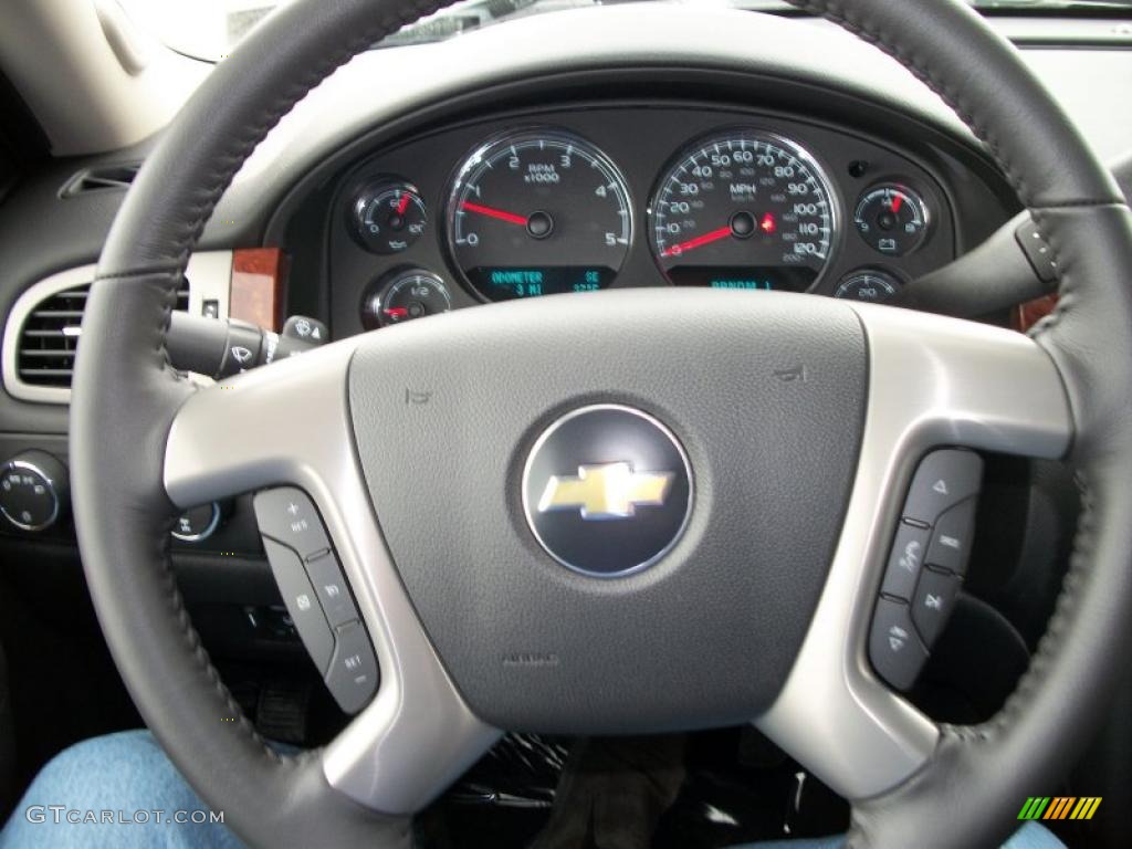 2011 Chevrolet Silverado 3500HD LTZ Crew Cab 4x4 Ebony Steering Wheel Photo #47450998