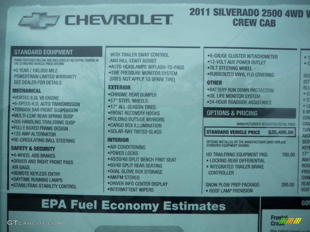 2011 Chevrolet Silverado 2500HD LS Crew Cab 4x4 Window Sticker Photo #47451601