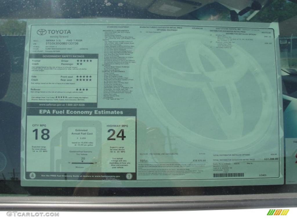 2011 Toyota Sienna V6 Window Sticker Photo #47453485