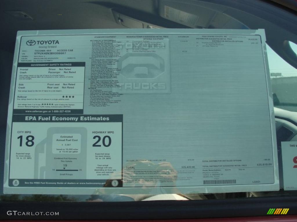2011 Toyota Tacoma Access Cab 4x4 Window Sticker Photo #47457478