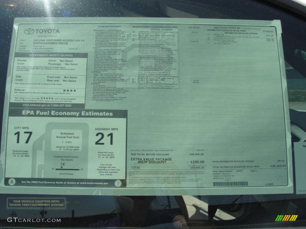 2011 Toyota Tacoma V6 TRD Sport PreRunner Access Cab Window Sticker Photos