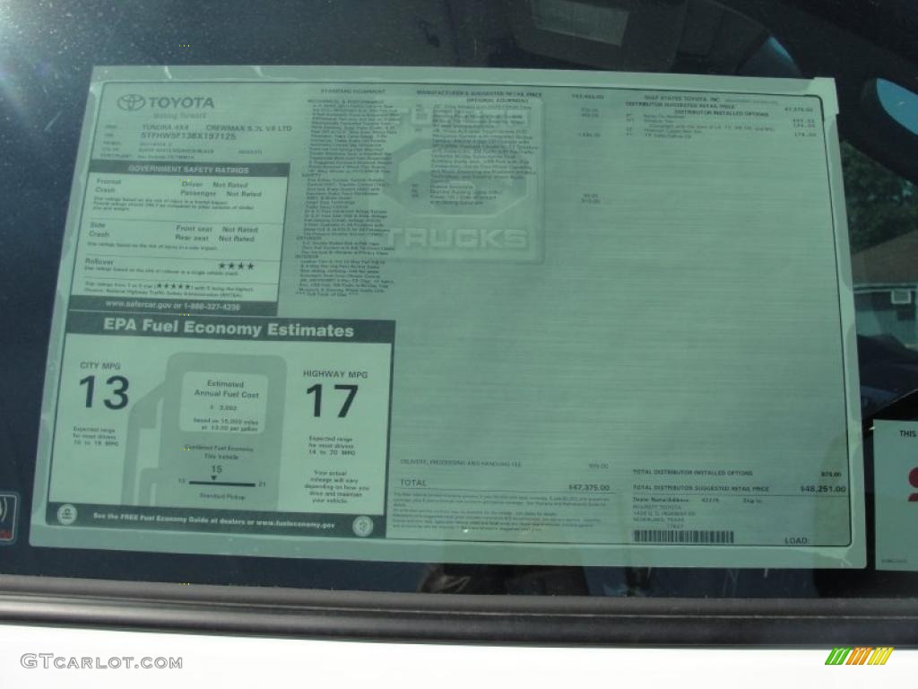 2011 Toyota Tundra Limited CrewMax 4x4 Window Sticker Photo #47463310