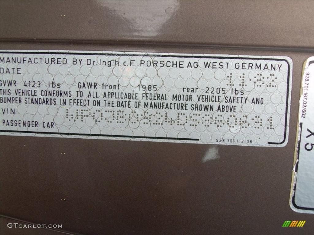 1983 Porsche 928 S Info Tag Photos
