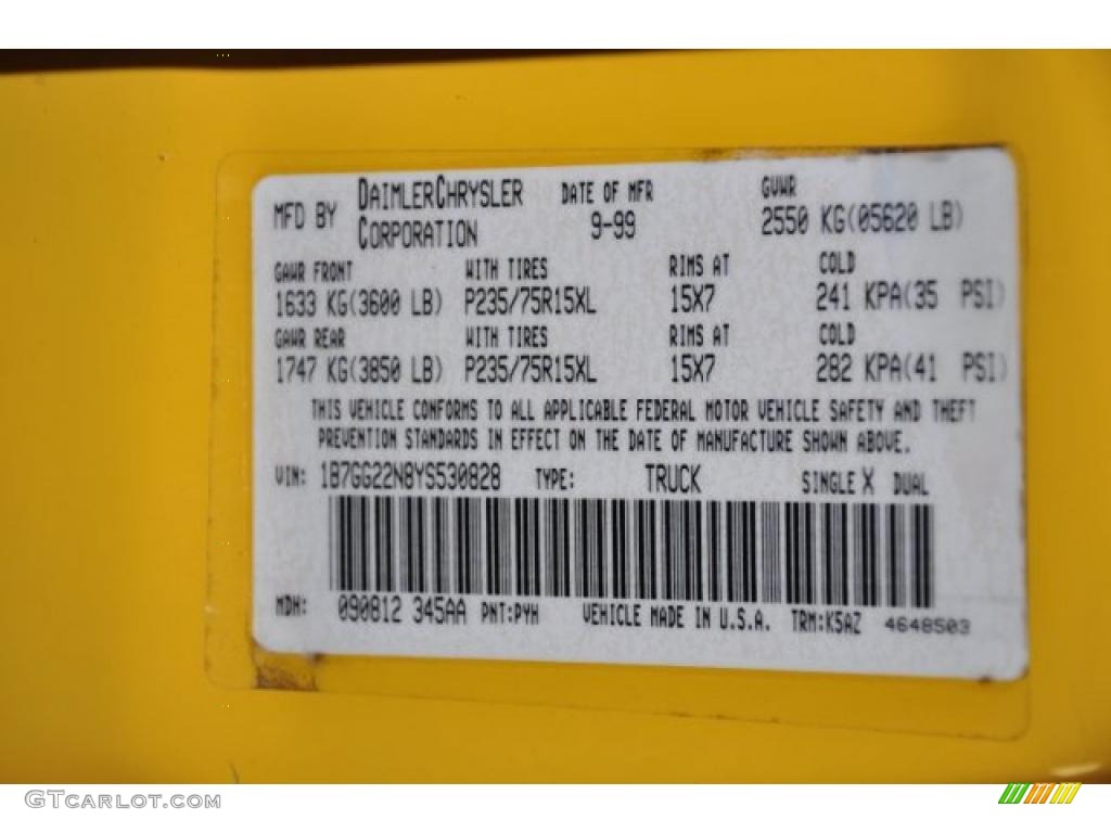 2000 Dakota Color Code PYH for Solar Yellow Photo #47464378