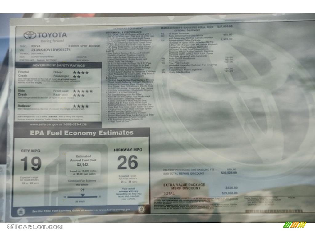 2011 Toyota RAV4 V6 Sport 4WD Window Sticker Photo #47466016
