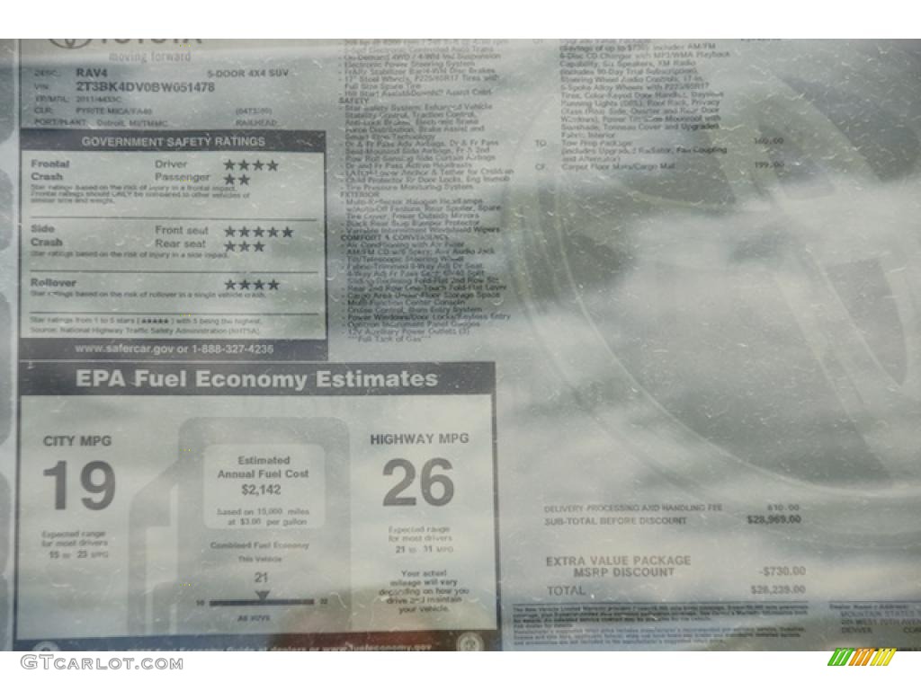 2011 Toyota RAV4 V6 4WD Window Sticker Photo #47466178