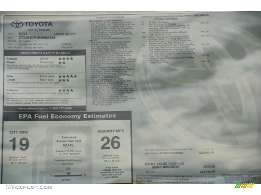 2011 Toyota RAV4 V6 4WD Window Sticker Photo #47466343