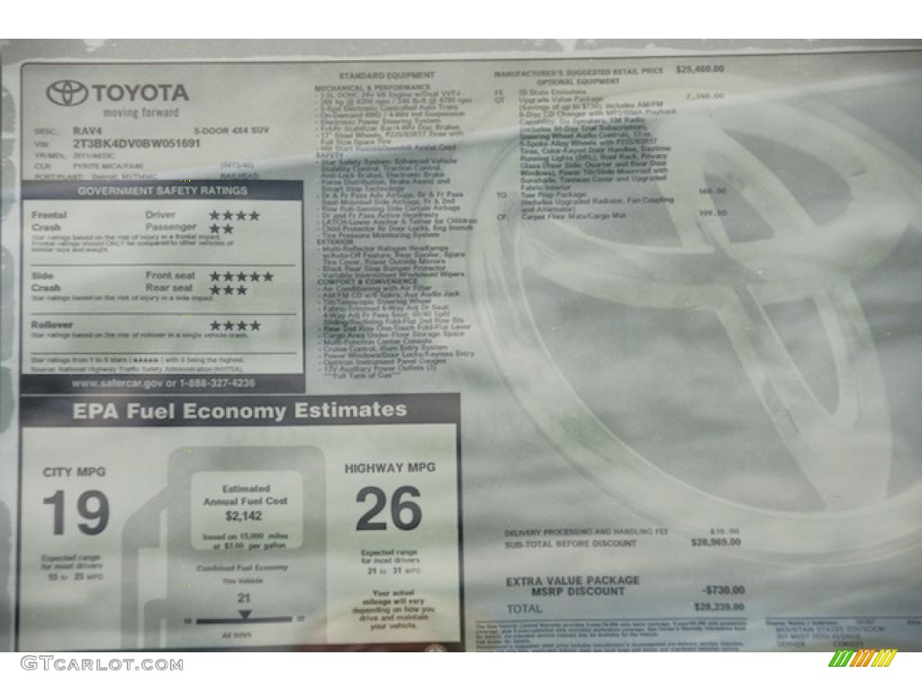 2011 Toyota RAV4 V6 4WD Window Sticker Photo #47466510