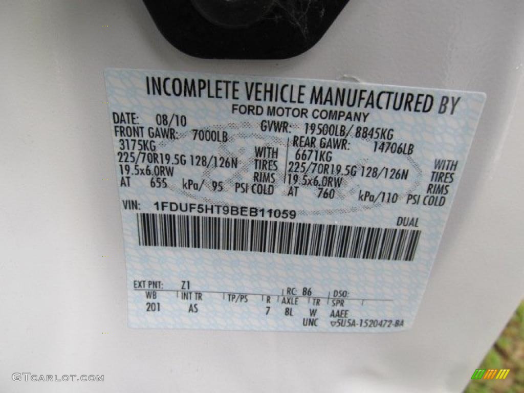 2011 F550 Super Duty Color Code Z1 for Oxford White Photo #47471191