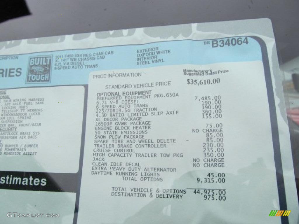 2011 Ford F450 Super Duty XL Regular Cab 4x4 Chassis Dump Truck Window Sticker Photo #47471392