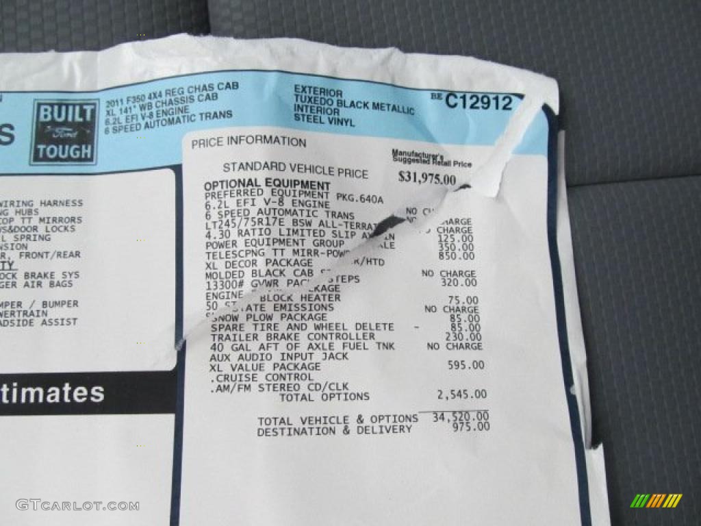 2011 Ford F350 Super Duty XL Regular Cab 4x4 Chassis Dump Truck Window Sticker Photo #47471713