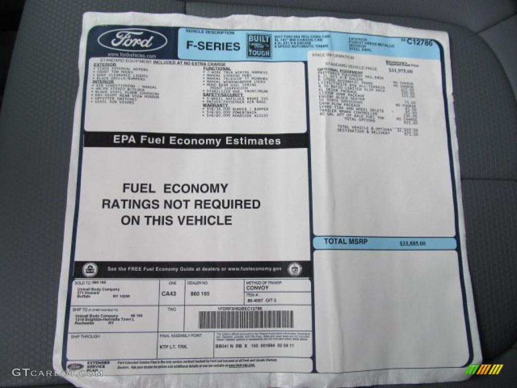 2011 Ford F350 Super Duty XL Regular Cab 4x4 Chassis Dump Truck Window Sticker Photo #47472268