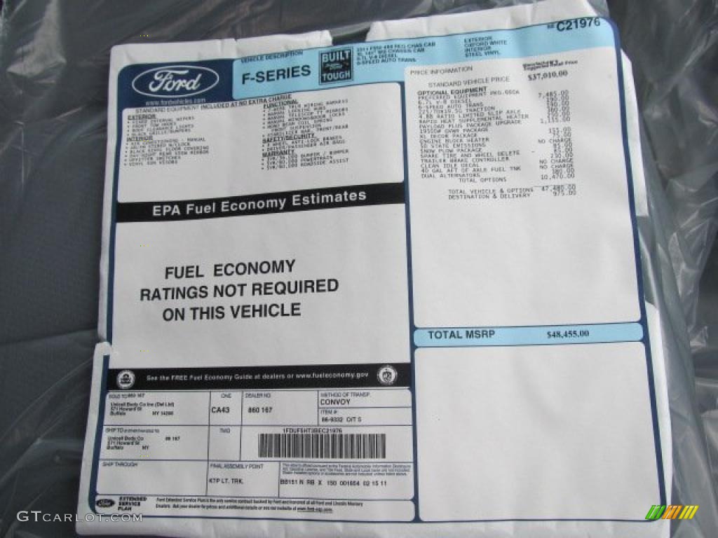 2011 Ford F550 Super Duty XL Regular Cab 4x4 Dump Truck Window Sticker Photo #47472952
