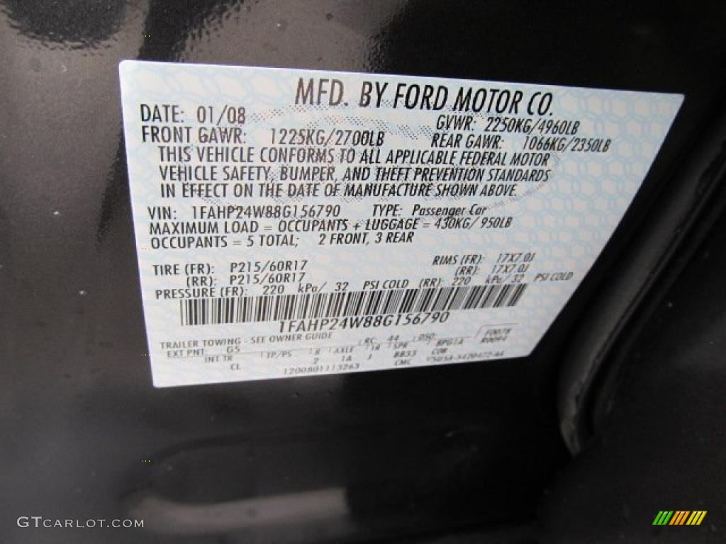 2008 Taurus Color Code G5 for Alloy Grey Metallic Photo #47473775