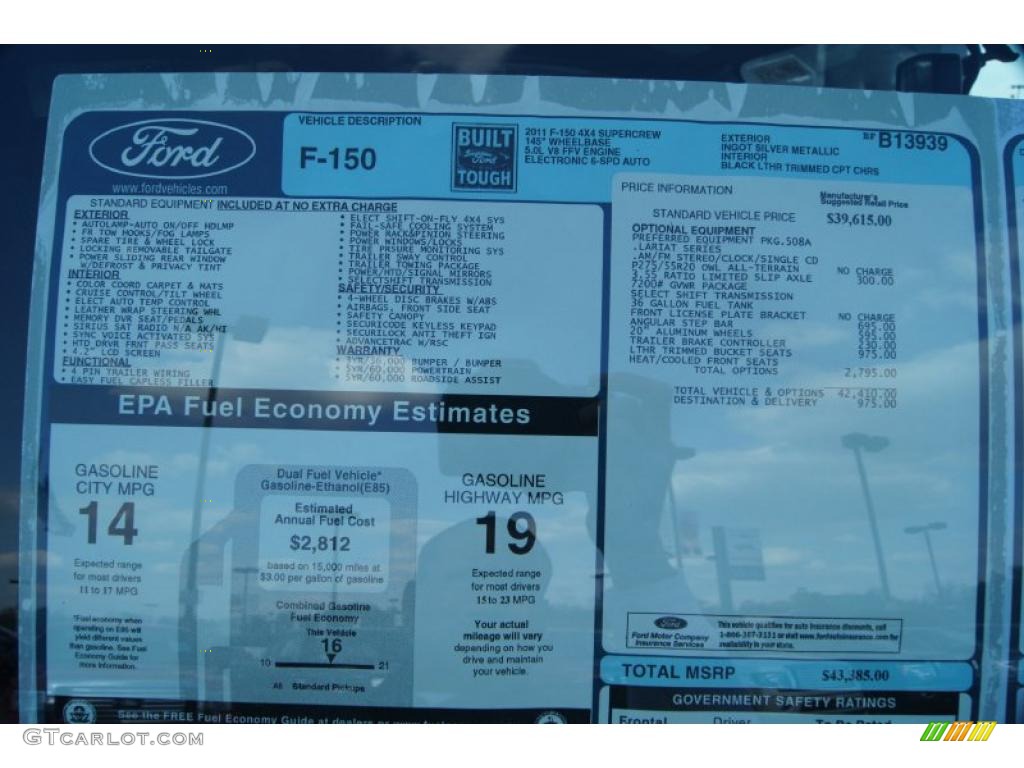 2011 Ford F150 Lariat SuperCrew 4x4 Window Sticker Photo #47474408