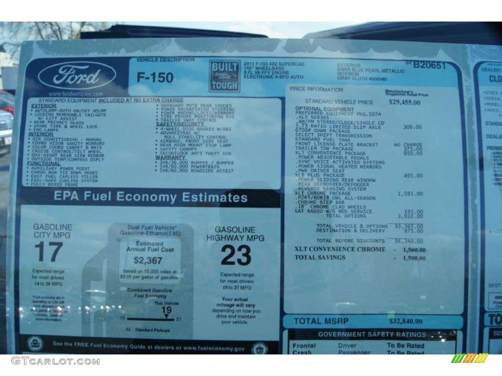 2011 Ford F150 XLT SuperCab Window Sticker Photo #47475566