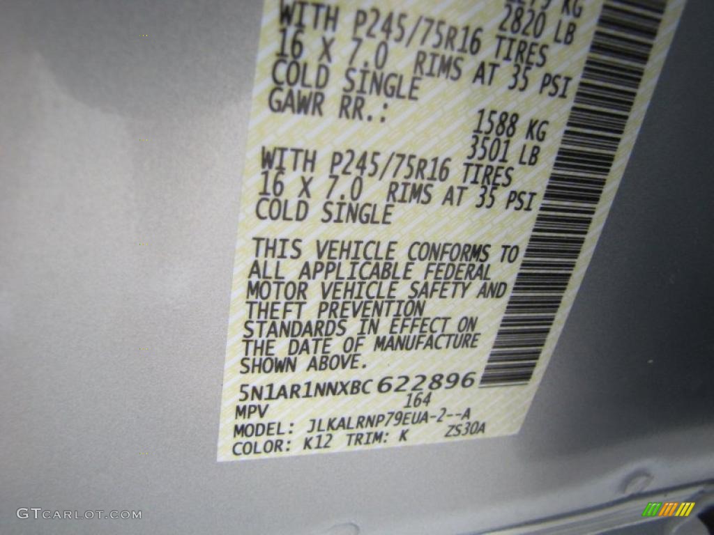 2011 Pathfinder Color Code K12 for Silver Lightning Photo #47486174