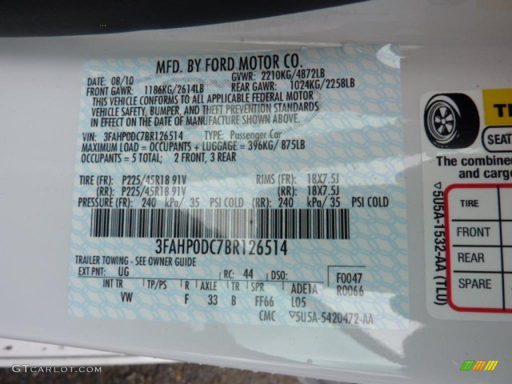 2011 Fusion Color Code UG for White Platinum Tri-Coat Photo #47491554